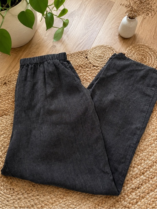 Flax Pants - FLAX Jeanne Engelhart 100% Linen Charcoal Wide Leg Pants Pockets